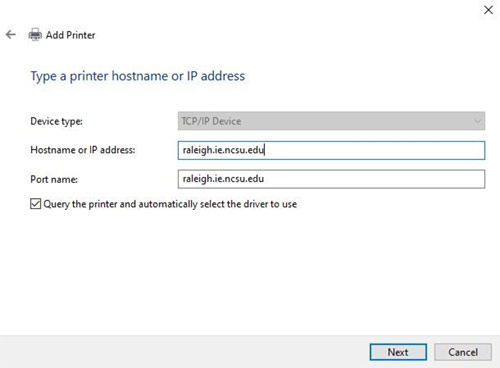 Typing in the hostname