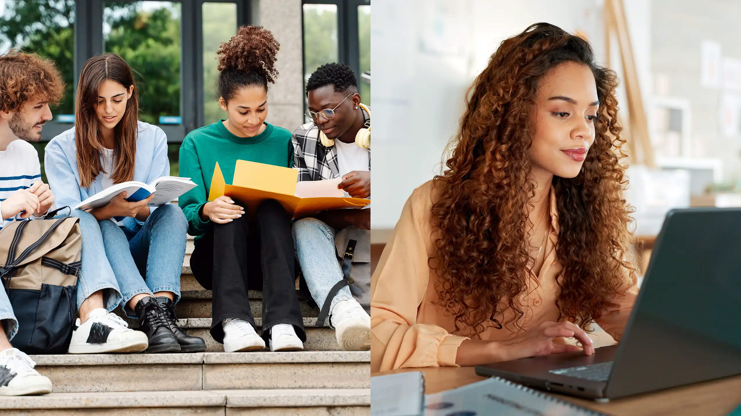 Two images of on-campus students and an online student working towards getting their Master of Integrated Manufacturing Systems Engineering degree from NC State University.