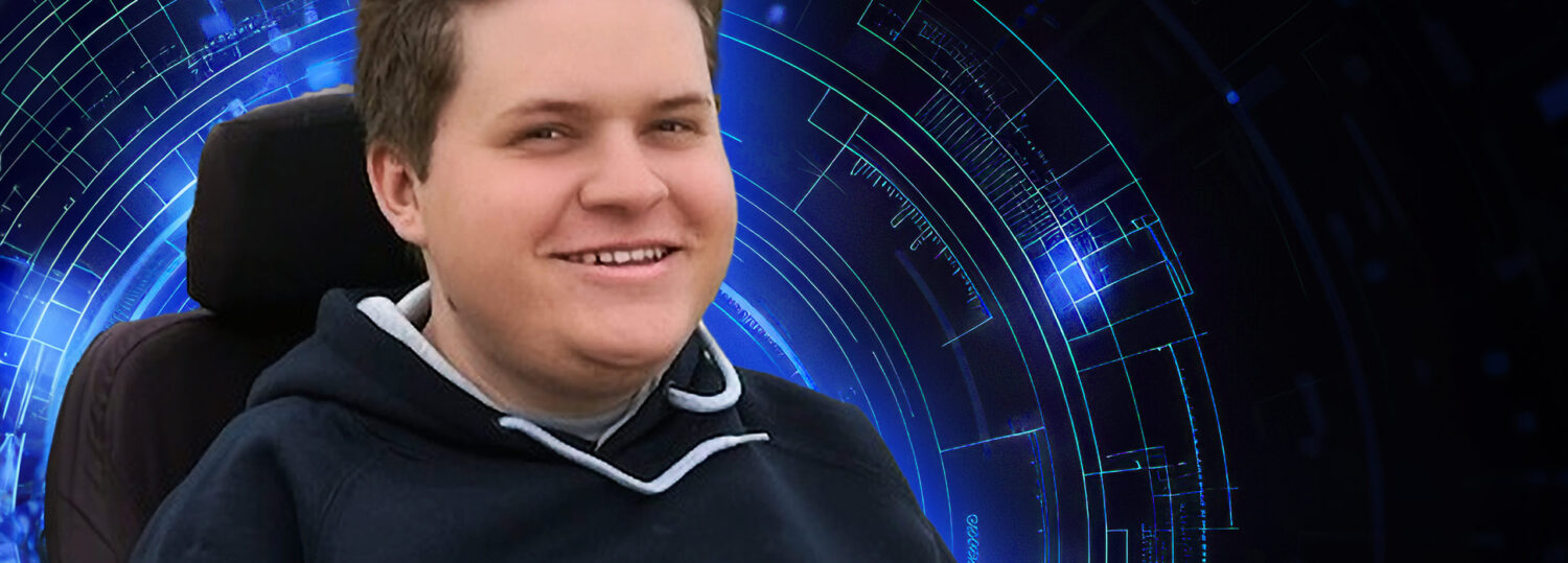 A headshot of Jack Bolton sitting in front of an abstract blue and black background.